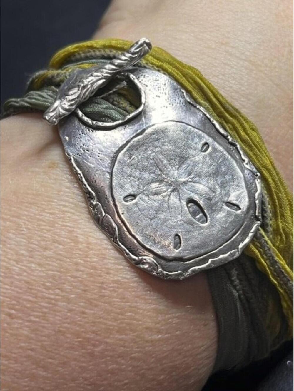 B5320 Handcrafted Sterling Silver *unmarked Sand Dollar Wrap Bracelet Boho 36"